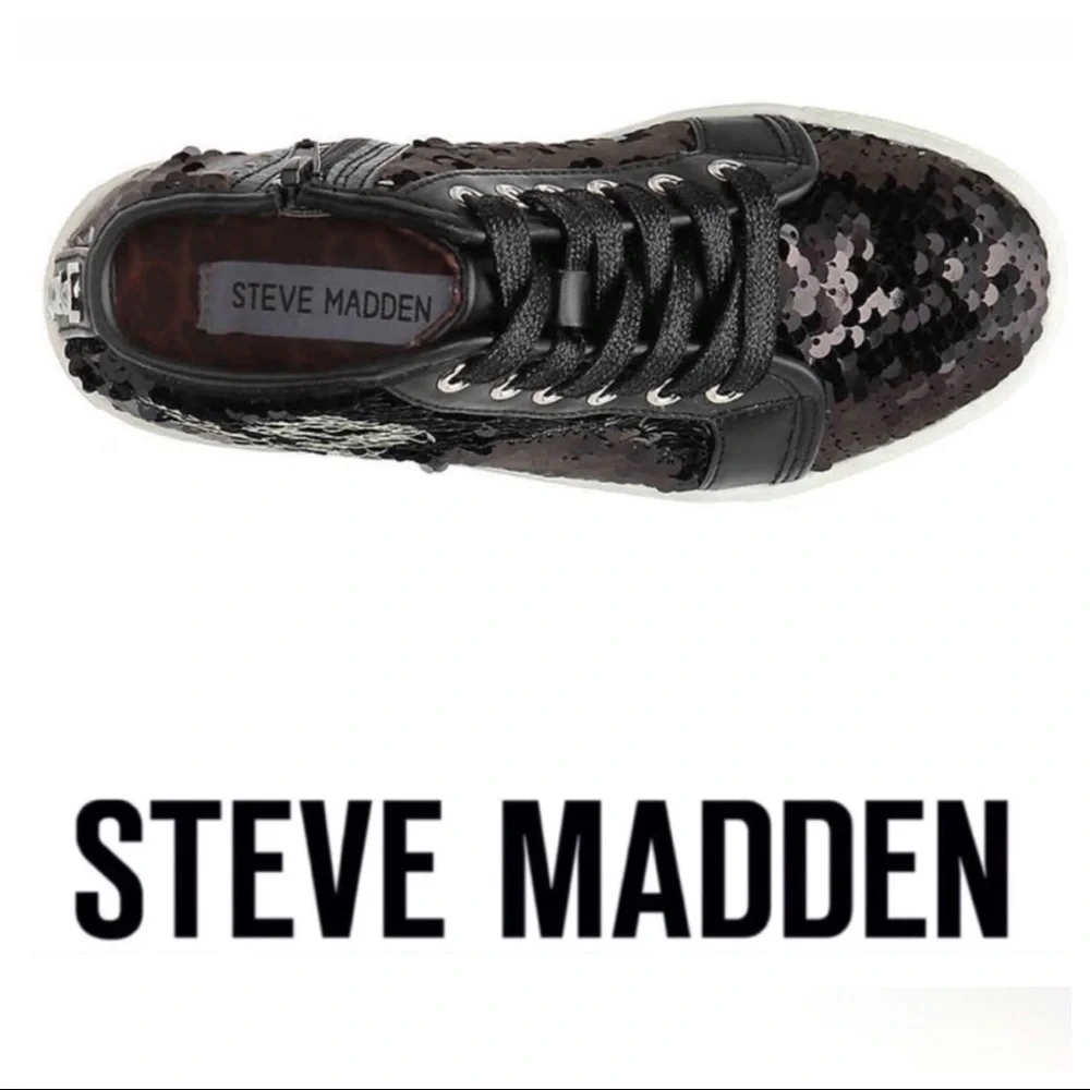 💕SALE💕 Steve Madden Black Sequins Smiley Sneakers - Picture 6 of 9